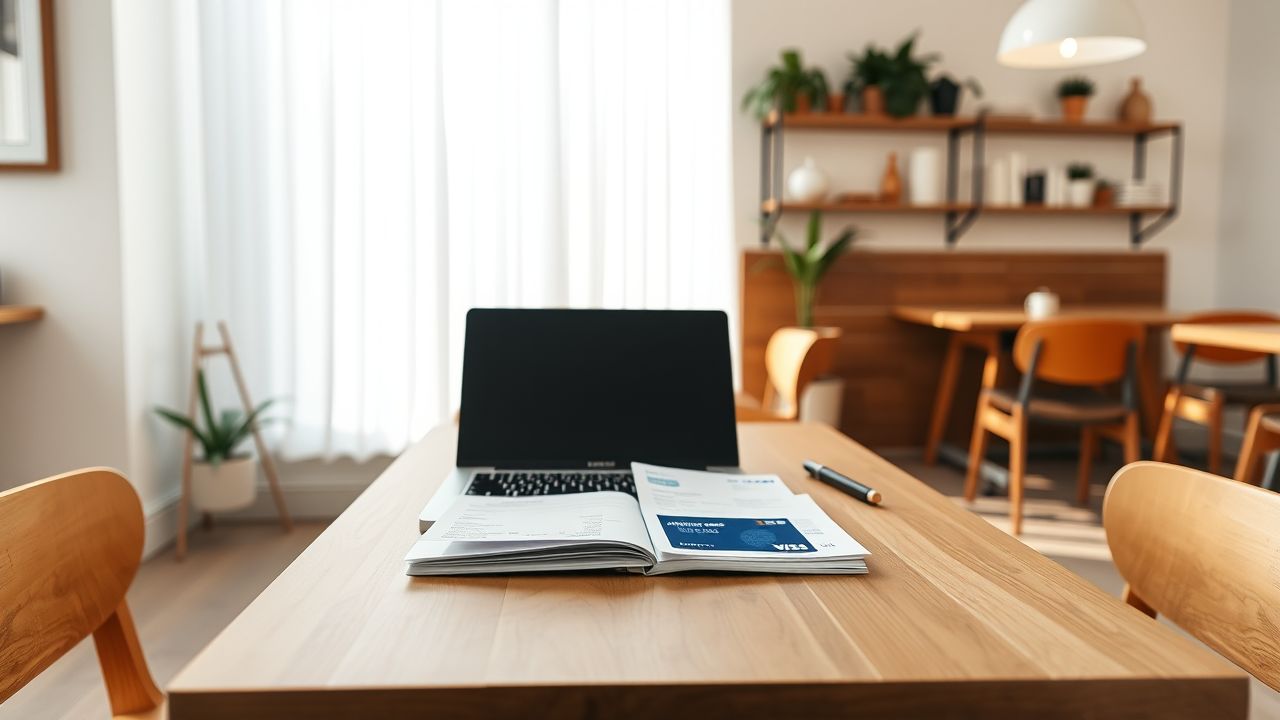 Een modern Nederlands café met een ontspannen sfeer en een laptop op tafel.