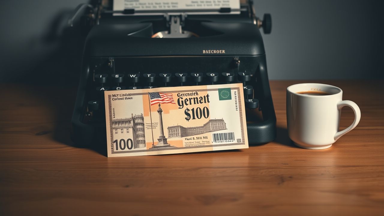 Een Duitse rekening naast een typemachine en een kopje koffie.