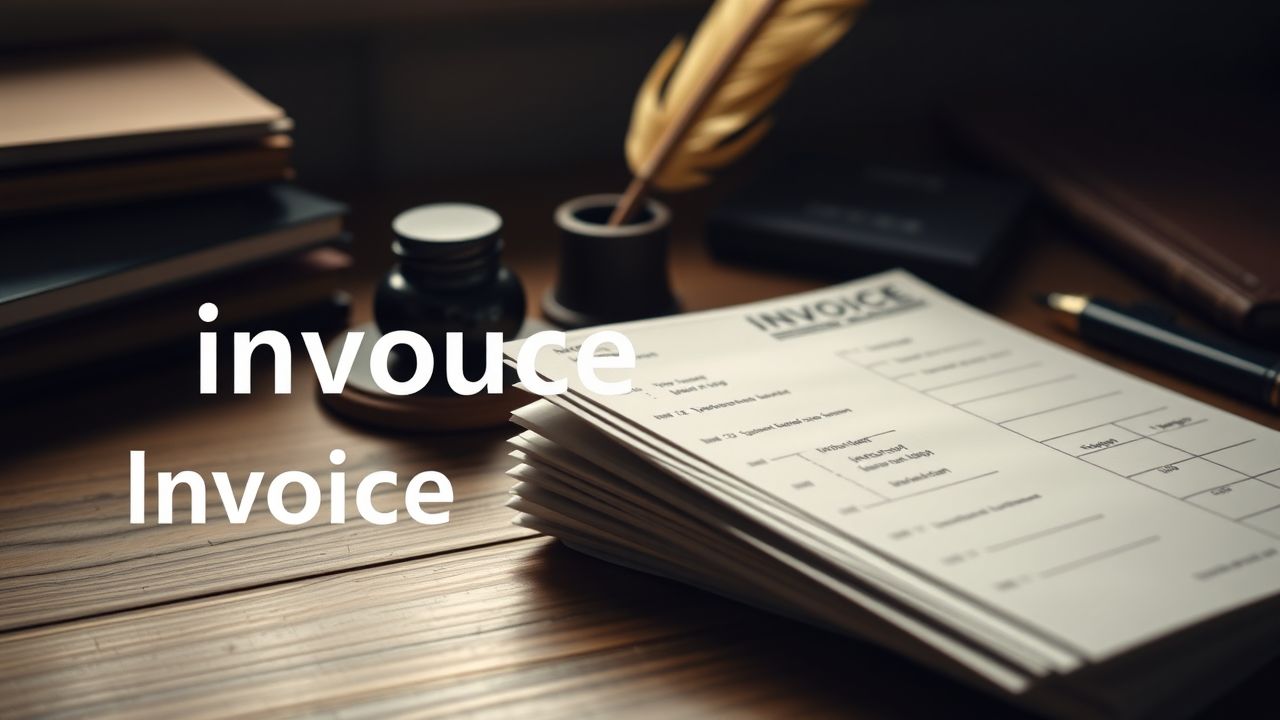 Een stapel facturen met een vintage uitstraling op een houten bureau.