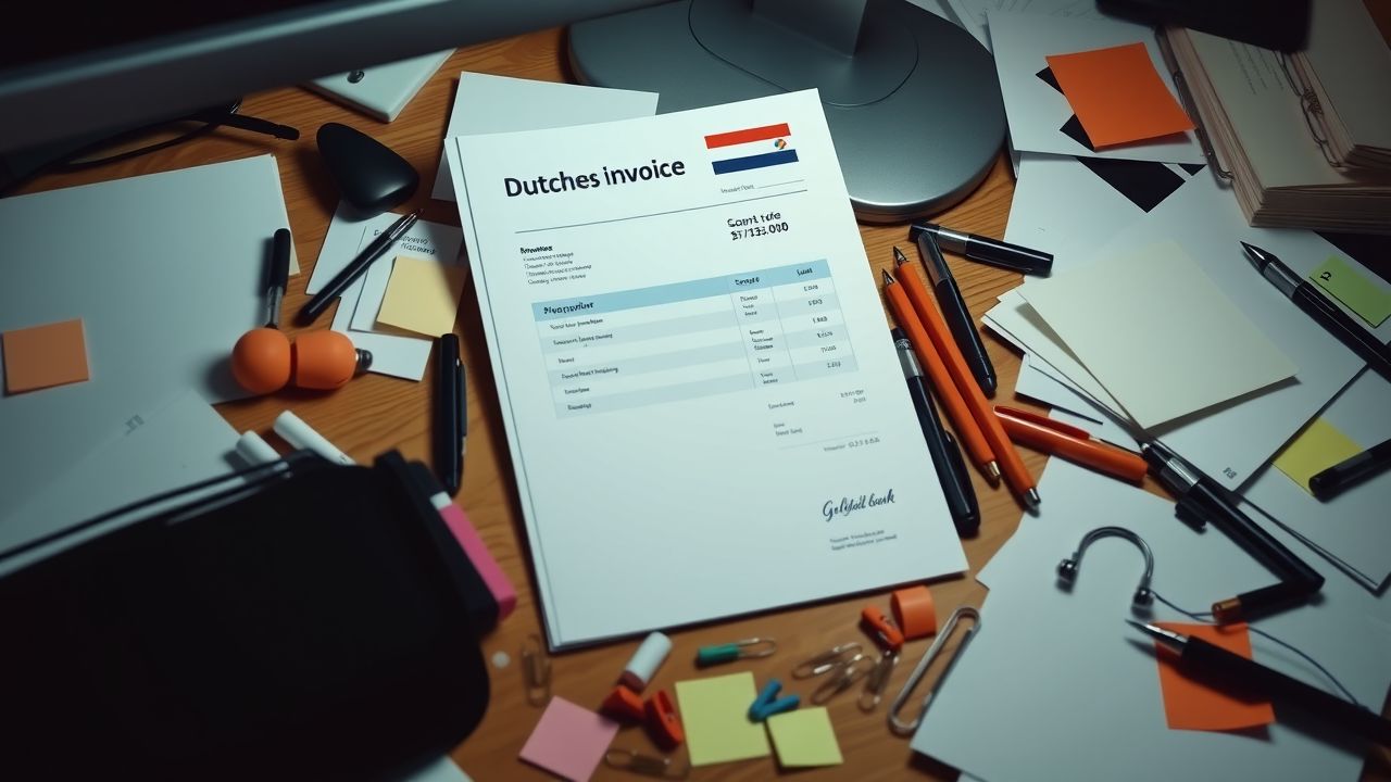 Een Nederlandse sponsorfactuur op een rommelig bureau.