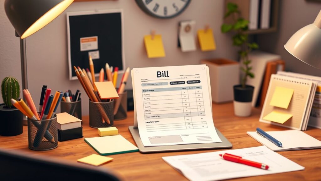 Een factuursjabloon op een georganiseerd kantoorbureau.