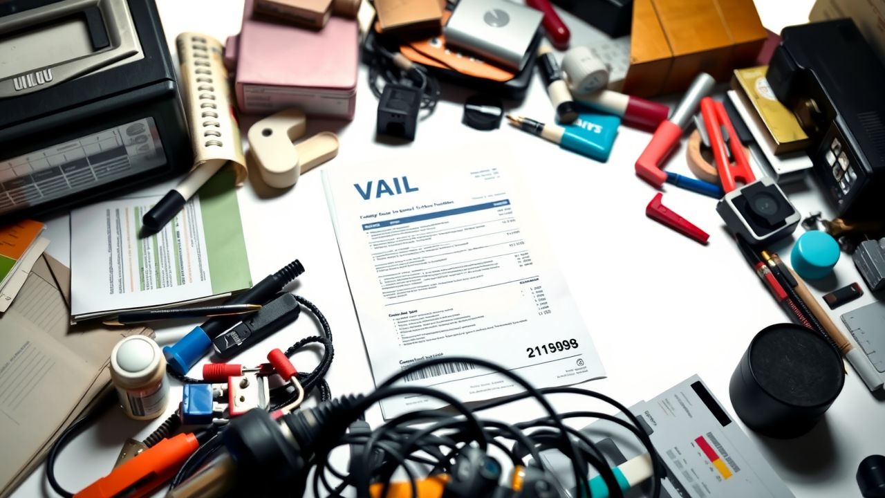 Een rekening ligt op een rommelig bureau zonder zichtbaar btw-nummer.