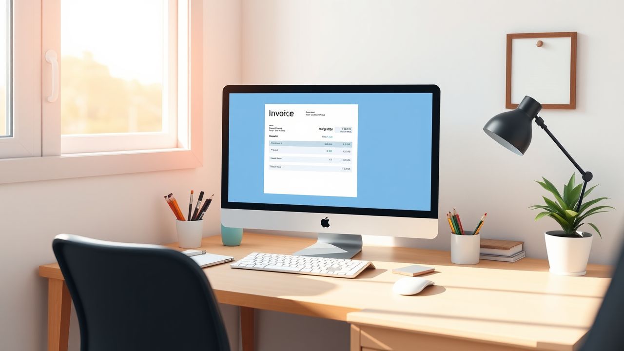 Een opgeruimd bureau met Rompslomp facturering op de computer.